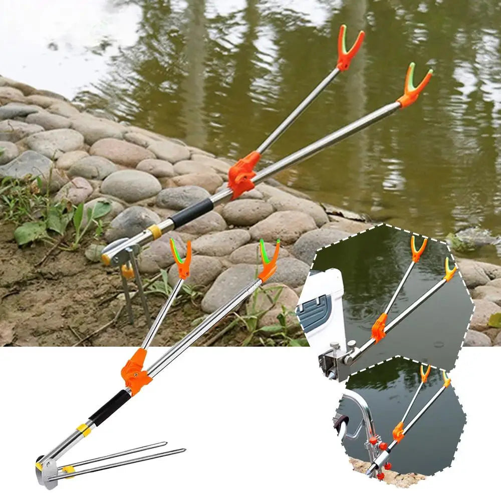 Ground Fishing Rod Stand Bracket Adjustable Chair Box Fish Rods Holder 1.5-2.4M Foldable Fishing Tool Hand Rod Brackets Qme