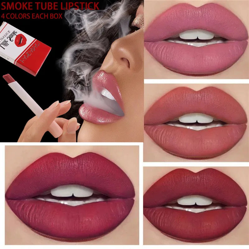 1/4PCS/Set Creative Cigarette Lipstick 12 Colors Velvet Matte Lasting Waterproof Lipstick Sexy Matte Non-Stick Cup Lip Makeup Qme