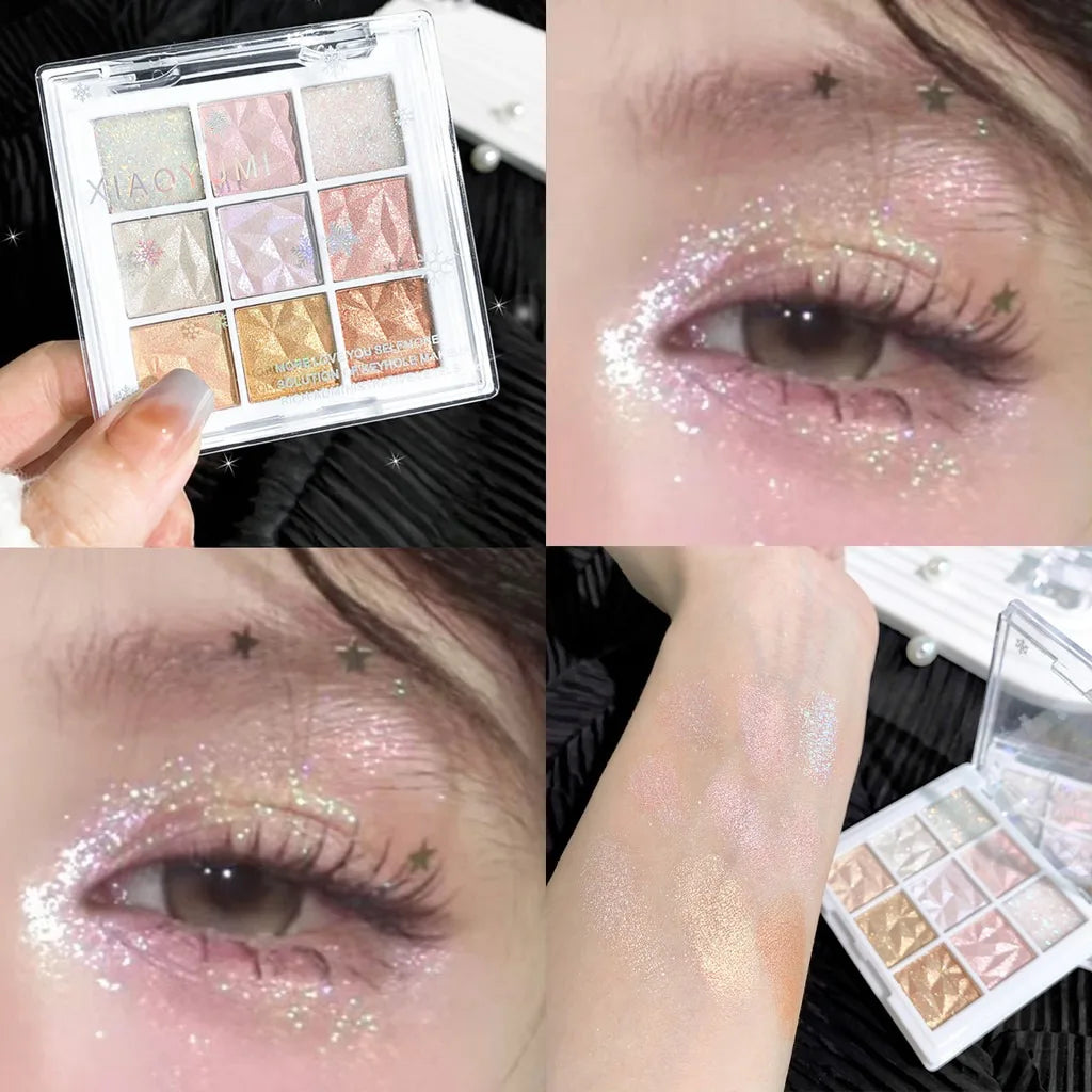 9 Colors Glitter Snowflake Eyeshadow Palette Dream Girl Pearly Eye Qme