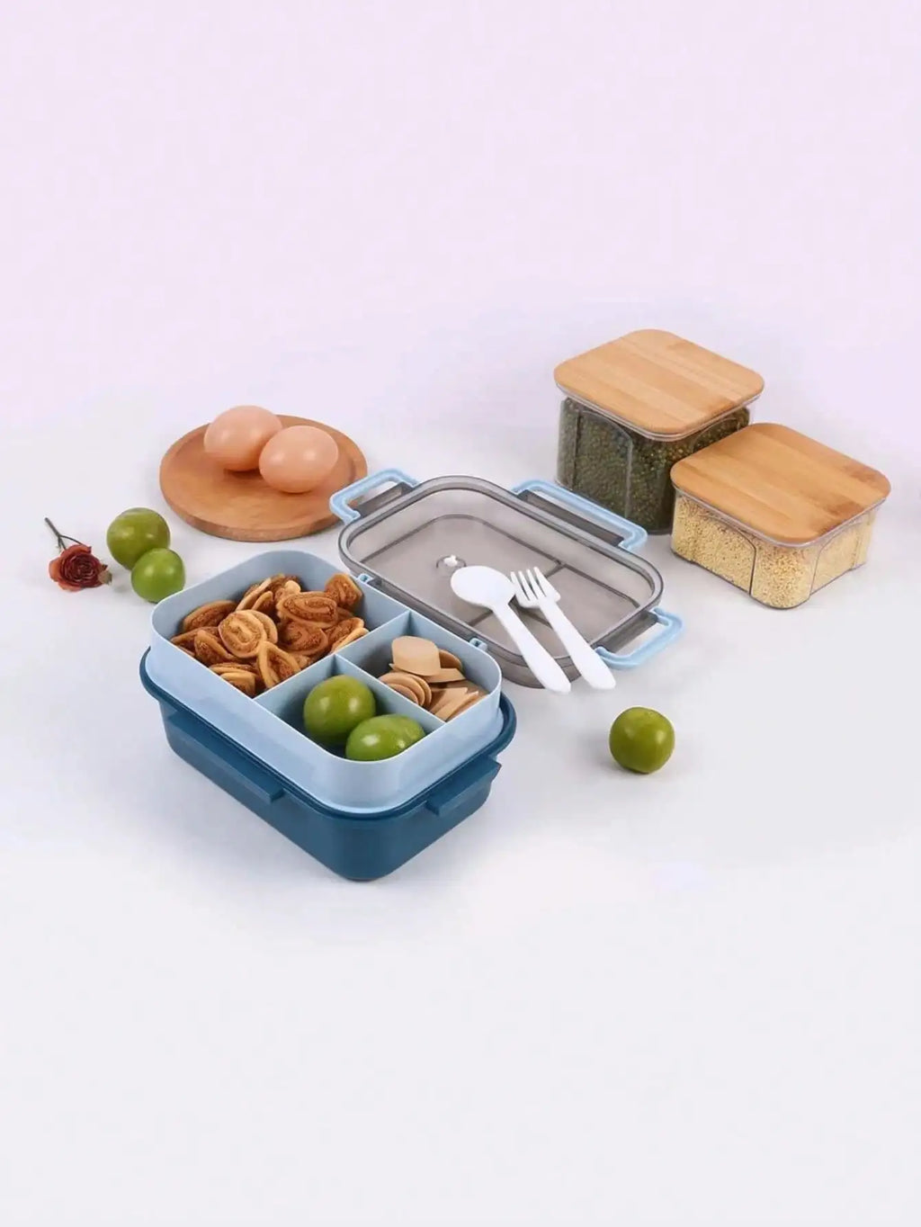 1 Microwave Capable Double-layer Compartment Lunch Box Handle Leak Qme