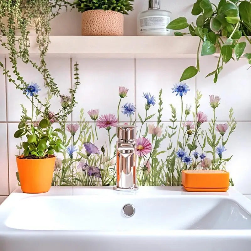 Bathroom Sink Area Backsplash Sticker Floral Waterproof Peel Stick Qme