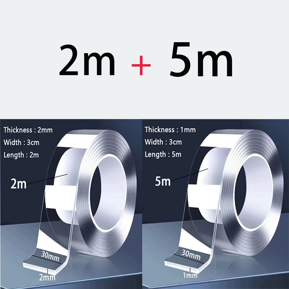 1m 2m 5m Nano Tape Double Sided Tape Transparent Reusable Waterproof Adhesive Strong Tapes Cleanable Kitchen Bathroom Supplie Qme 2m-5m mix