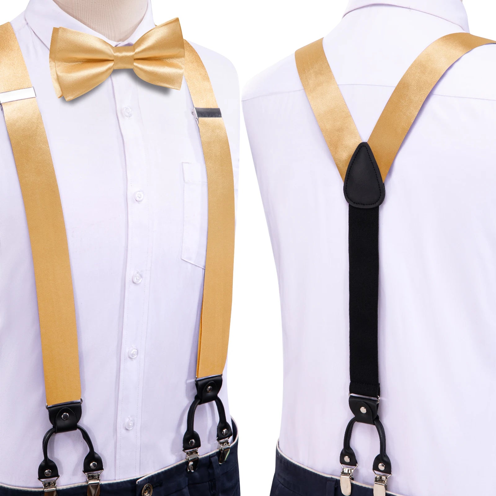 Hi-tie Silk Mens Braces Bowtie Hanky Cufflinks Y Back Clip Adjustable Qme BD-3160