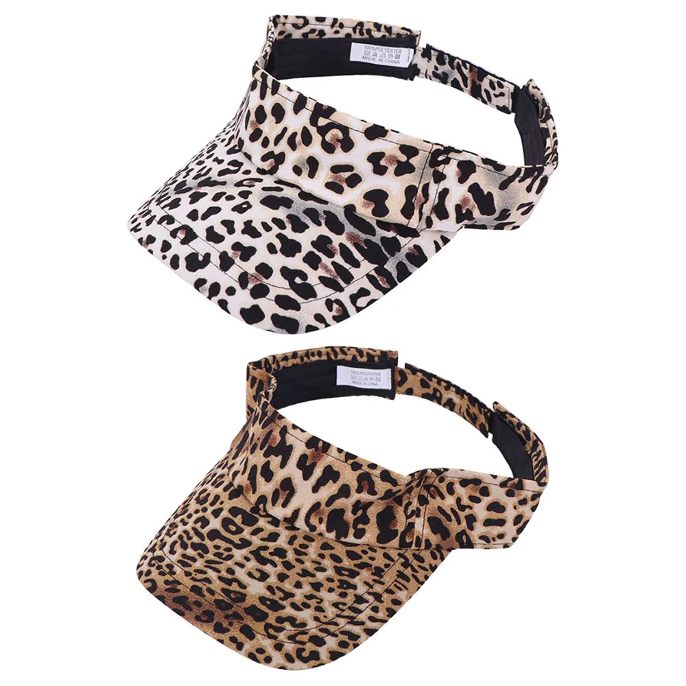 Cute Korean Style Leopard Print Sun Hat Empty Top Anti-UV Sun Protection Hat Curved Brim Peaked Cap Women Sunshade Hat Sports Qme