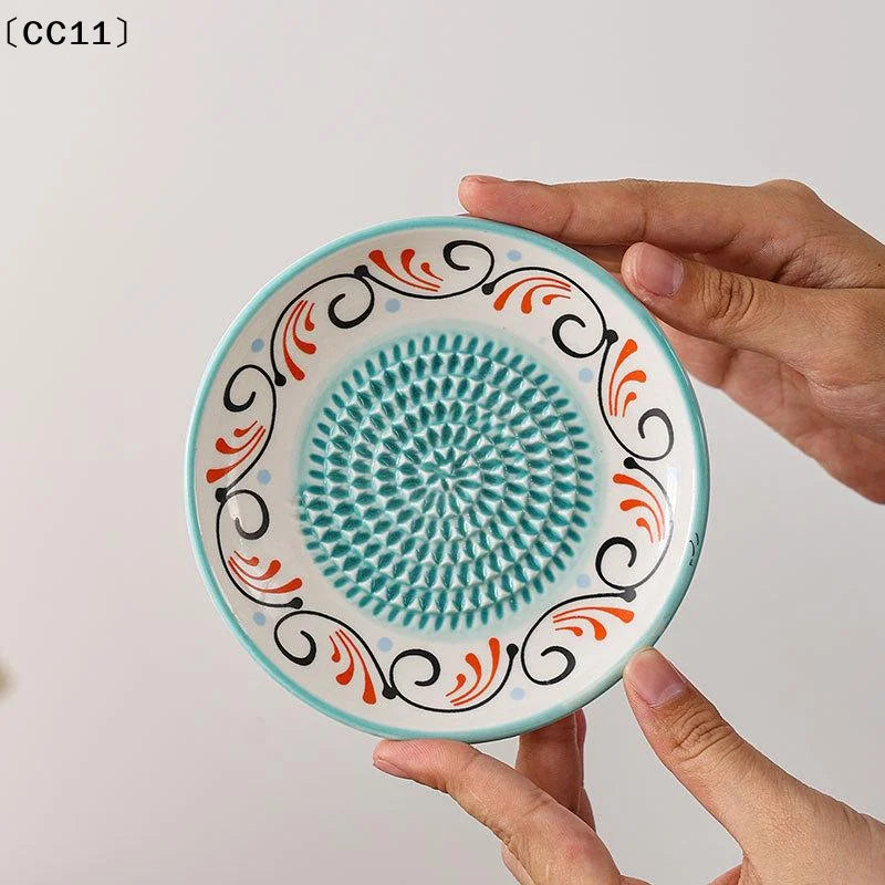 2-in-1 Ceramic Ginger Grater Round Plate Garlic Vegetable Grinding Qme