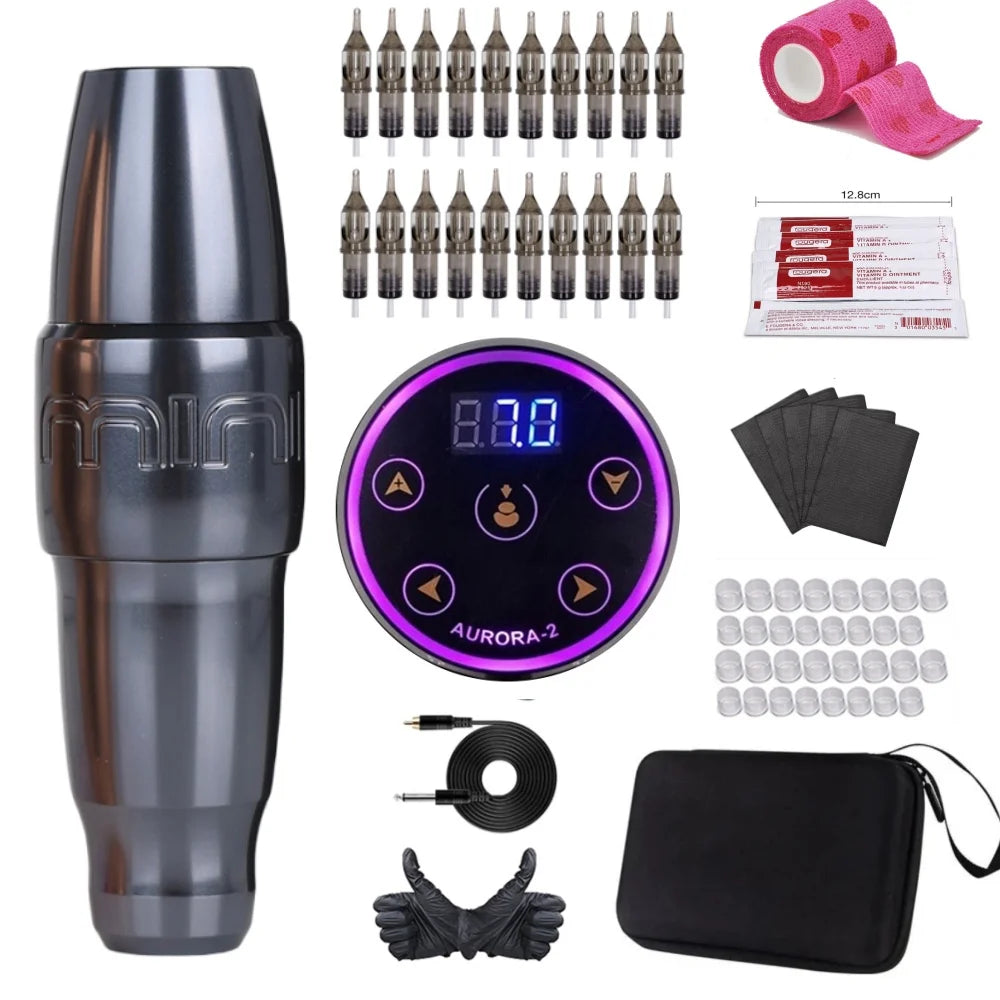 Brand New MINI PMU Permanent Makeup Tattoo Pen Machine Gun Kit Set Rotary Swiss Motor For Eyebrow Lip With Carry Case Box Supply Qme Grey Kit BK