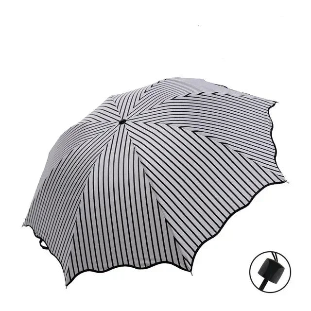 Rain Sunshine Dual-purpose Umbrella Anti UV Black Coating Hibiscus Qme stripe