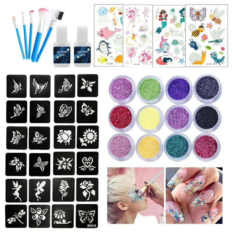 12 Colors Diamond Glitter Art Charm Luminous Tattoo Powder Sticker Qme