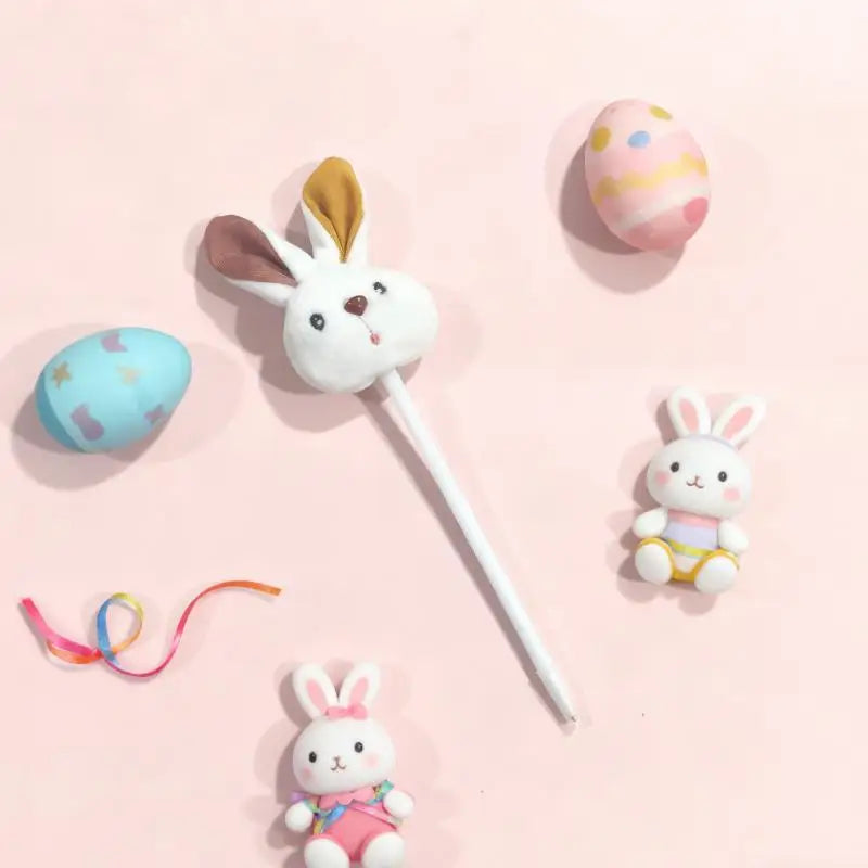 Kawaii Easter Long Ear Rabbit Plush Ballpoint Pen Cute Animal Writing Qme White