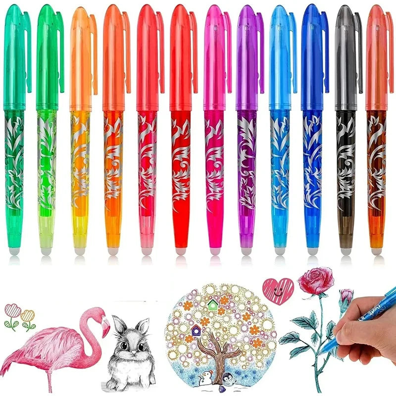 Kawaii Pilot, Erasable Gel Pens, Assorted Color Inks,Fine Point 0.5 mm, Pack of 12/8 Qme 12 colors