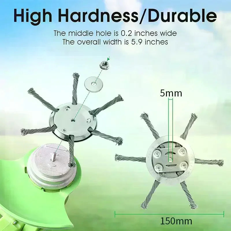1/2pcs 6 Inch Steel Wire Wheel Head Grass Trimmer Head Universal Weed Brush Fit Straight Shaft Brushcutter Removal Moss Rust Qme