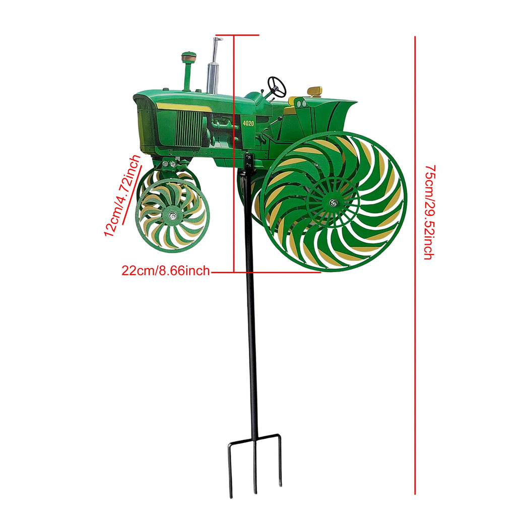 Green Tractor Windmill Stake Decorative Windmill Outdoor Tractor Wind Spinner for Patio Yard Garden Gift for Friends Family Qme