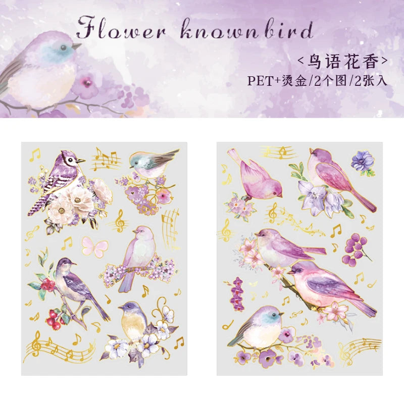 2 pcs/lot Bronzing Flowers birds flat Stickers colorful bird Decorative sticker Diy Scrapbooking material Craft Supplies Qme 5