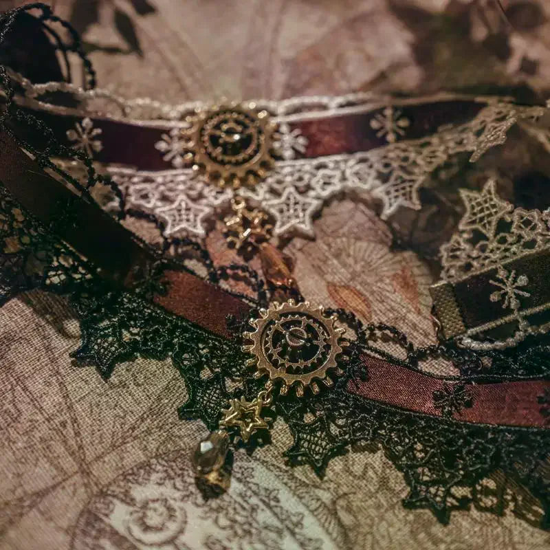 Gothic Punk Steampunk Necklace Christmas Ribbon Lace Choker Collar Necklace Qme