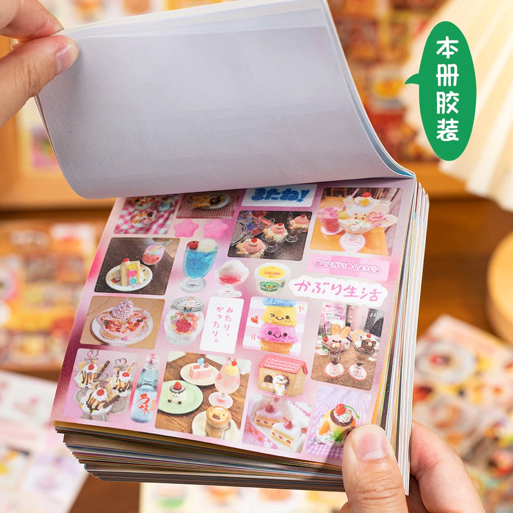 20/40pcs Die-Cut Sticker Book - Japanese Food & Dessert Vintage Showa Style，Glitter Matte Finish，School Stationery supplies Qme