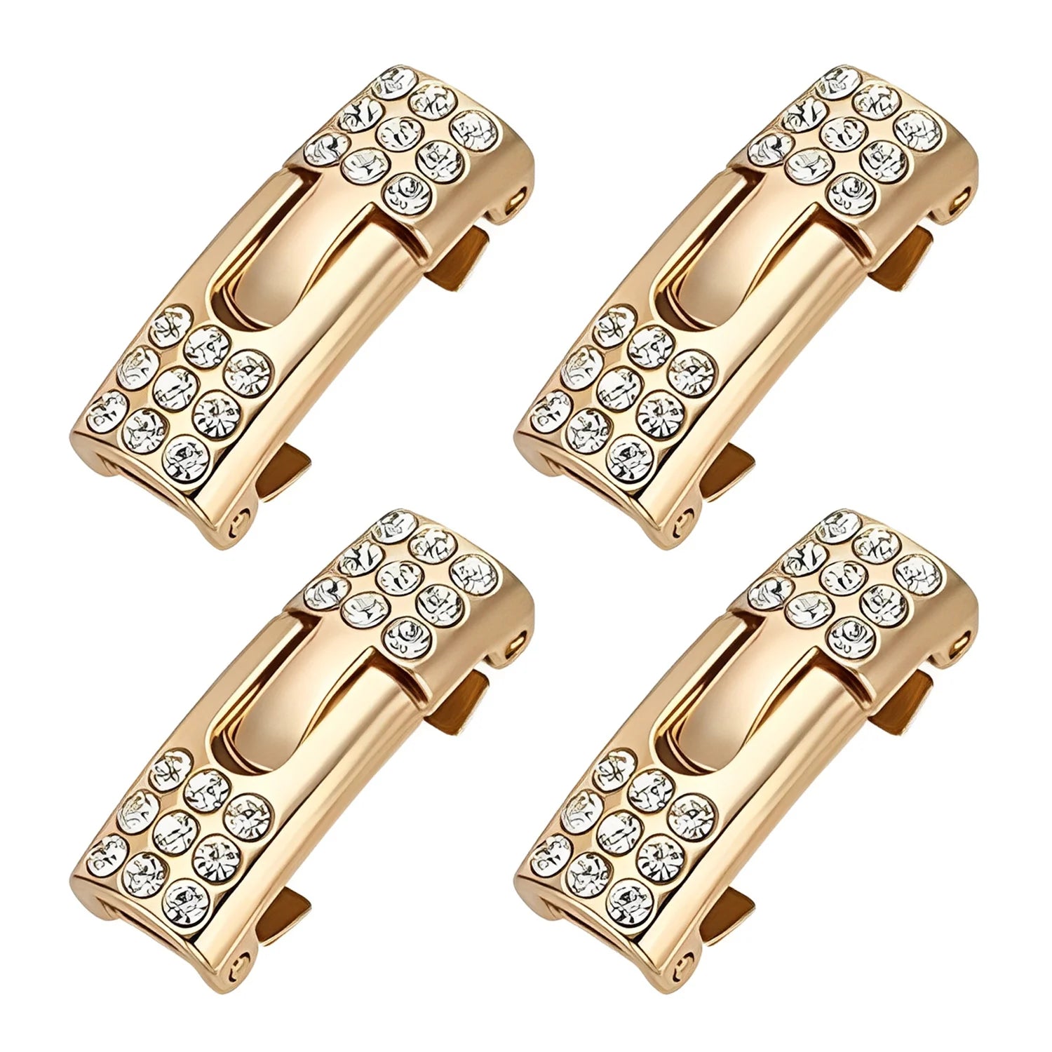 Tieless Shoelace Buckle,Bling Diamond No Tie Shoe Lace Locks,Golden Sliver Metal Shoelace Connector for Athletic Running Sneaker Qme Golden-2pairs