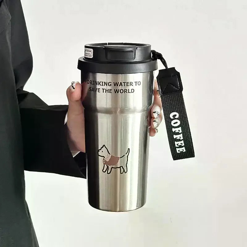 Cute Insulated Coffee Mug St Portable Dual Drink Mouth Women's High Aesthetic Value Water Cup Heat Preservation Cup Qme