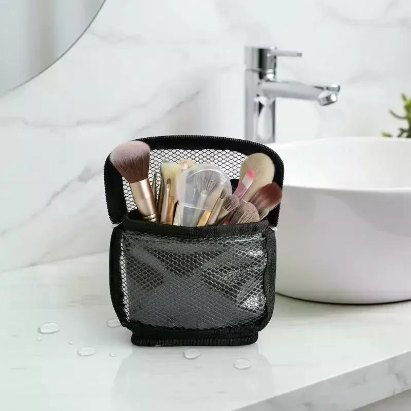 1Pcs Net Zipper Makeup Bag Stand-up Foldable Cosmetic Tool Bags Toiletry Bag Makeup Brush Case Makeup Tools Holder Cosmetic Bag Qme
