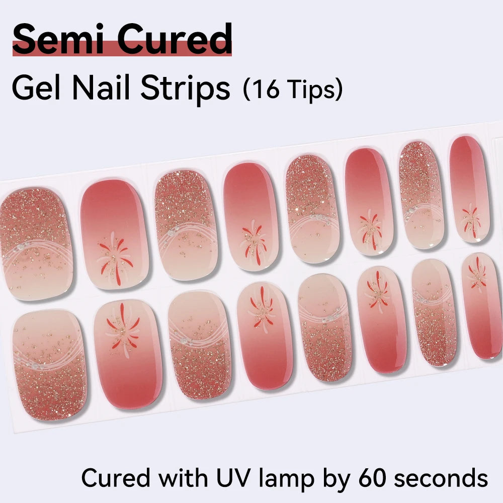 16Tips Cute Cartoon Semi Cured Gel Nail Strips French Cherry Soccer Qme NF260011