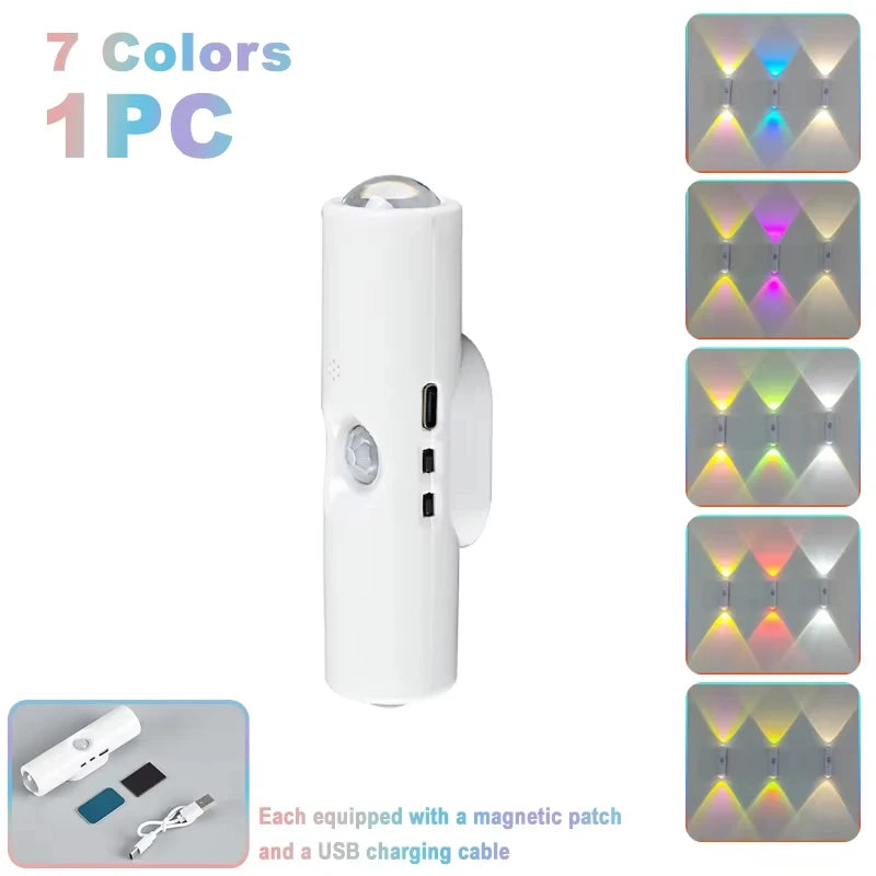 Smart RGB Double-head Wall Light Motion Sensor Magnetic Night Qme 7 colors