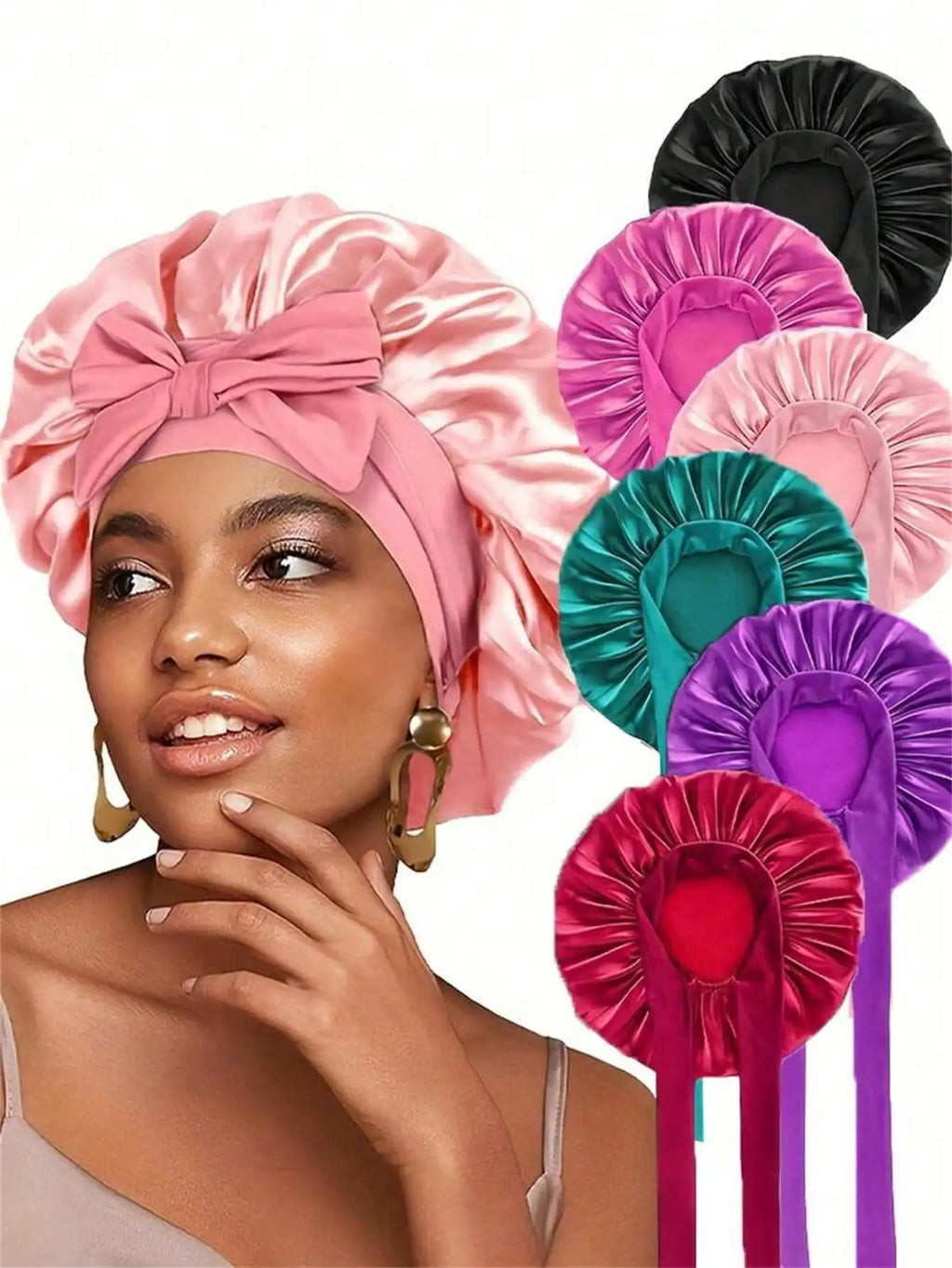 Satin Bonnet Caps Women Elastic Band Silk Sleeping Hair Bonnets Qme