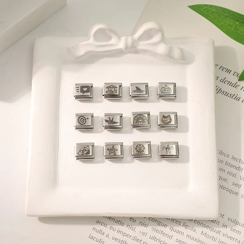 Wholesale Laser Engraving Cute Cats 666 999 Italian Charm Links Fit 9mm Stainless Steel Bracelet Women DIY Making DIY Gift Qme
