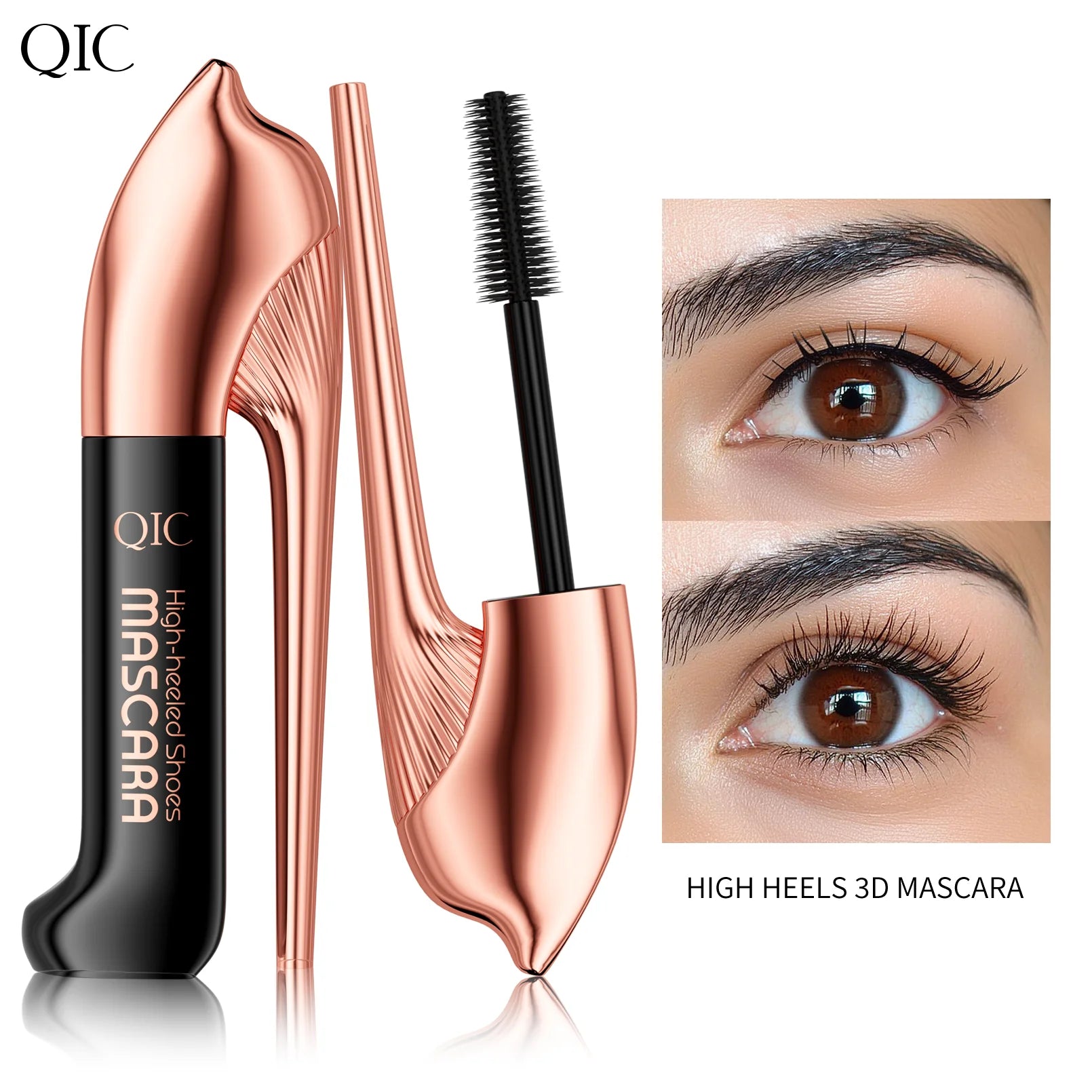 QIC High-heeled Shoes Mascara 3D Fiber Mascara, Long Black Volumizing Eyelash Extension, Waterproof Eye Makeup Tool Qme Q843-1