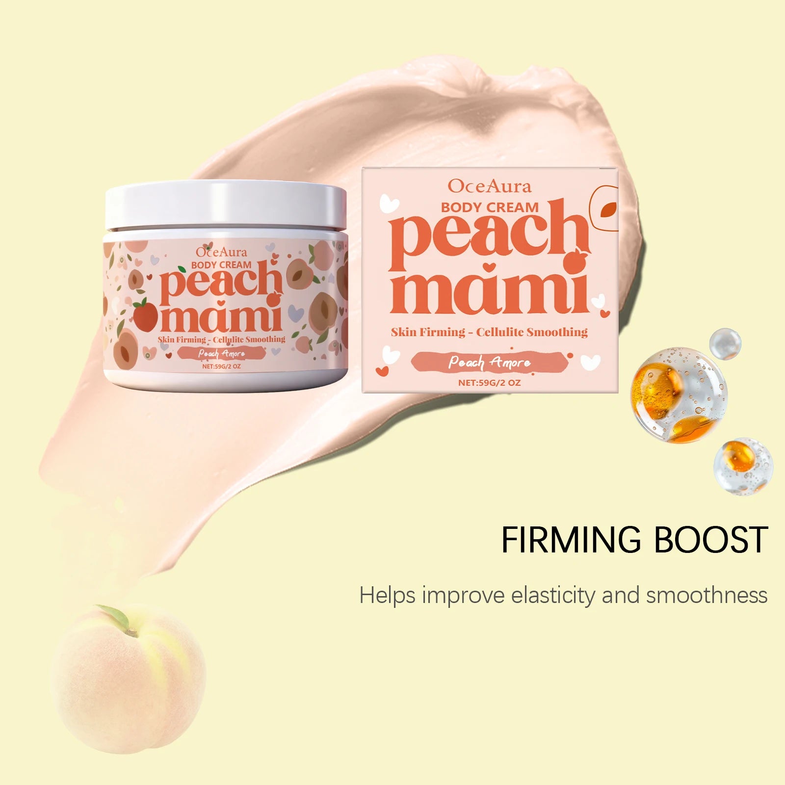Peach Firming Body Cream Moisturizing Tightening Lifting Smoothing Skin Daily Use for Elastic Nourished & Protected Skin Qme