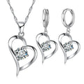 925 Sterling Silver Color Wedding Jewelry Sets for Women Love Heart Hollow Pendants Necklaces Earrings Clear Austrian Crystal Qme Default Title