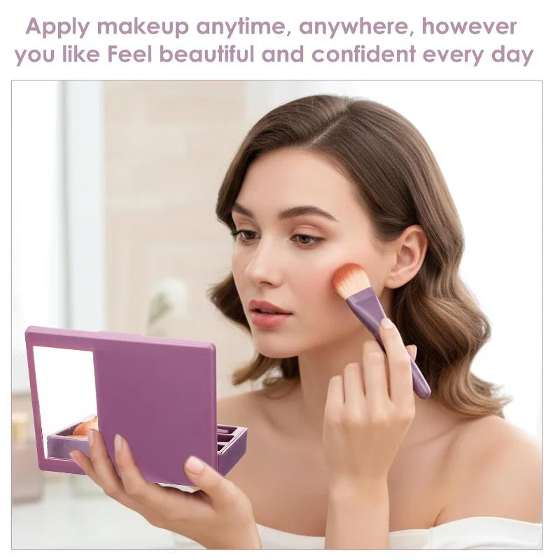 Travel Makeup Brushes Hard Case Mirror Portable Mini Go Women Girls Qme
