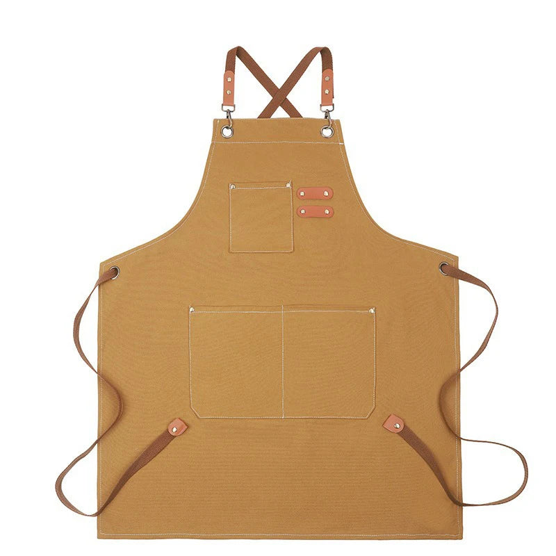 Household Canvas Apron Oil-proof Can Wipe Hands Kitchen Cooking Men Qme Yellow Coffer