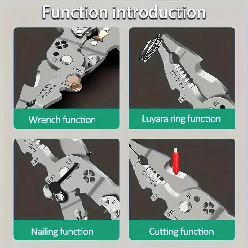 Collapsible Multi-Function Electrician's Industrial Grade Wire Stripper,Durable Precision Tool For Cutting,Crimping,Stripping Qme