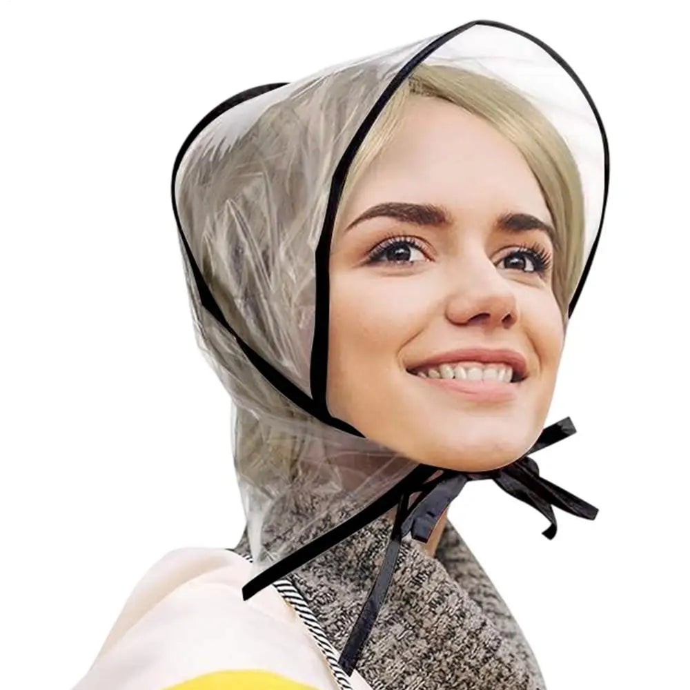 Rain Hat Reusable Transparent Headwear with Brim Waterproof Transparent Rain Hat for Women Lady Girlfriend Mother Travel Qme Black