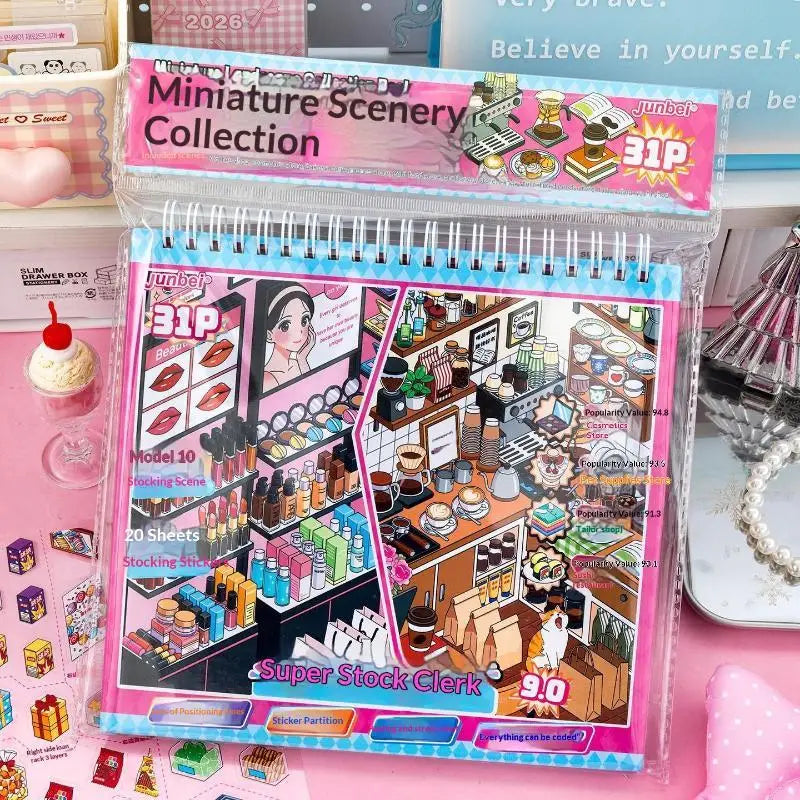 Miniature Scene Sticker Book 31 Pages 10 Themes 20 Sheets Perfect Qme