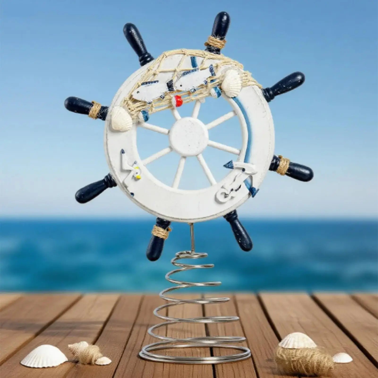 Ship Wheel Decor Coastal Room Fishing Net Aesthetic Decoration Office Qme