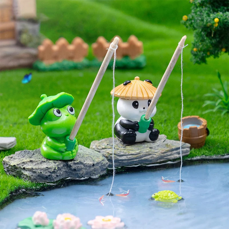 Hanging Panda Frog Figures Aquarium Decor Creative Cartoon Animal Qme