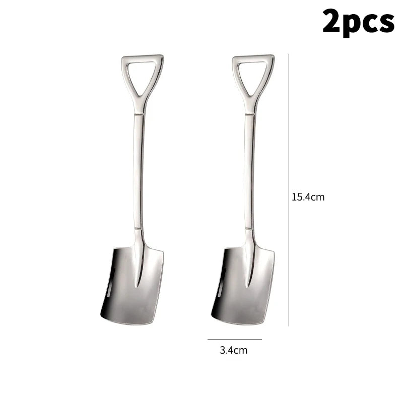 1 Shovel Spoons Stainless Steel Teaspoons Creative Coffee Spoon Ice Qme B2