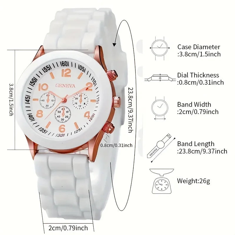 5pcs/Set Chic Women's Quartz Watch with Silicone Strap & Coordinating Marble-Pattern Bracelets Qme