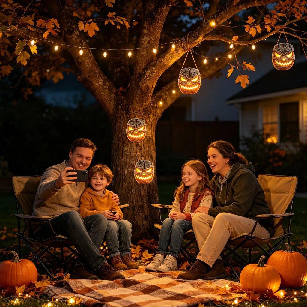 Tree Faces Decor Outdoor Resin Light Up Halloween Pumpkin Face Lantern Wall Mounted Tree Decorations For Garden Yard Backyard Qme
