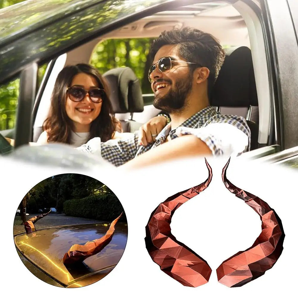 Car 3D Devil Horns Sticker Auto Roof Horn Decoration Suv Sedan Qme
