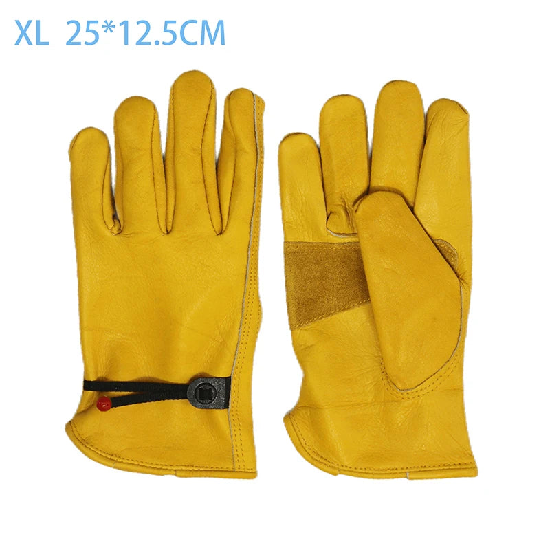 Yellow Cowhide Safety Gloves Heavy Duty Stretchable Welding Driving Qme XL