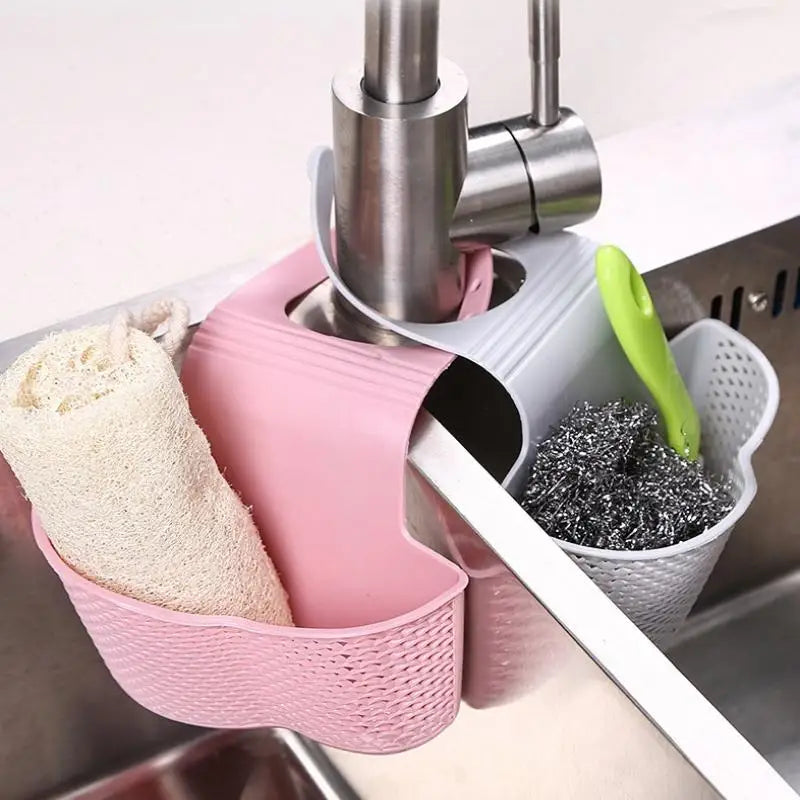 Sink Bag Soap Sponge Shelf Faucet Holder Bathroom Draining Hanging Qme