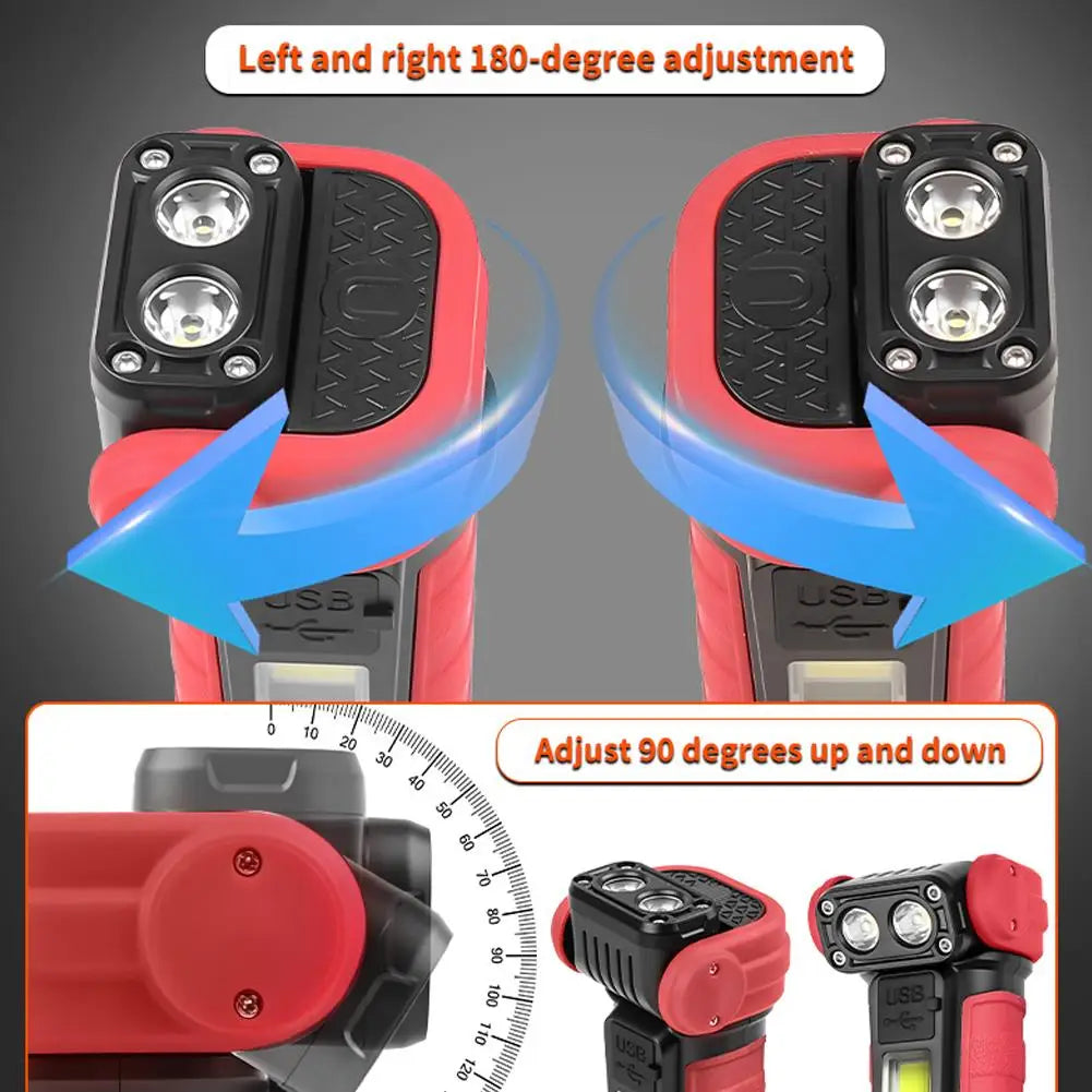 Mini Portable COB Work Light with Rotatable Lamp Head Magnetic Suction Type-C Fast Charging Multi Function Clip Waterproof Qme