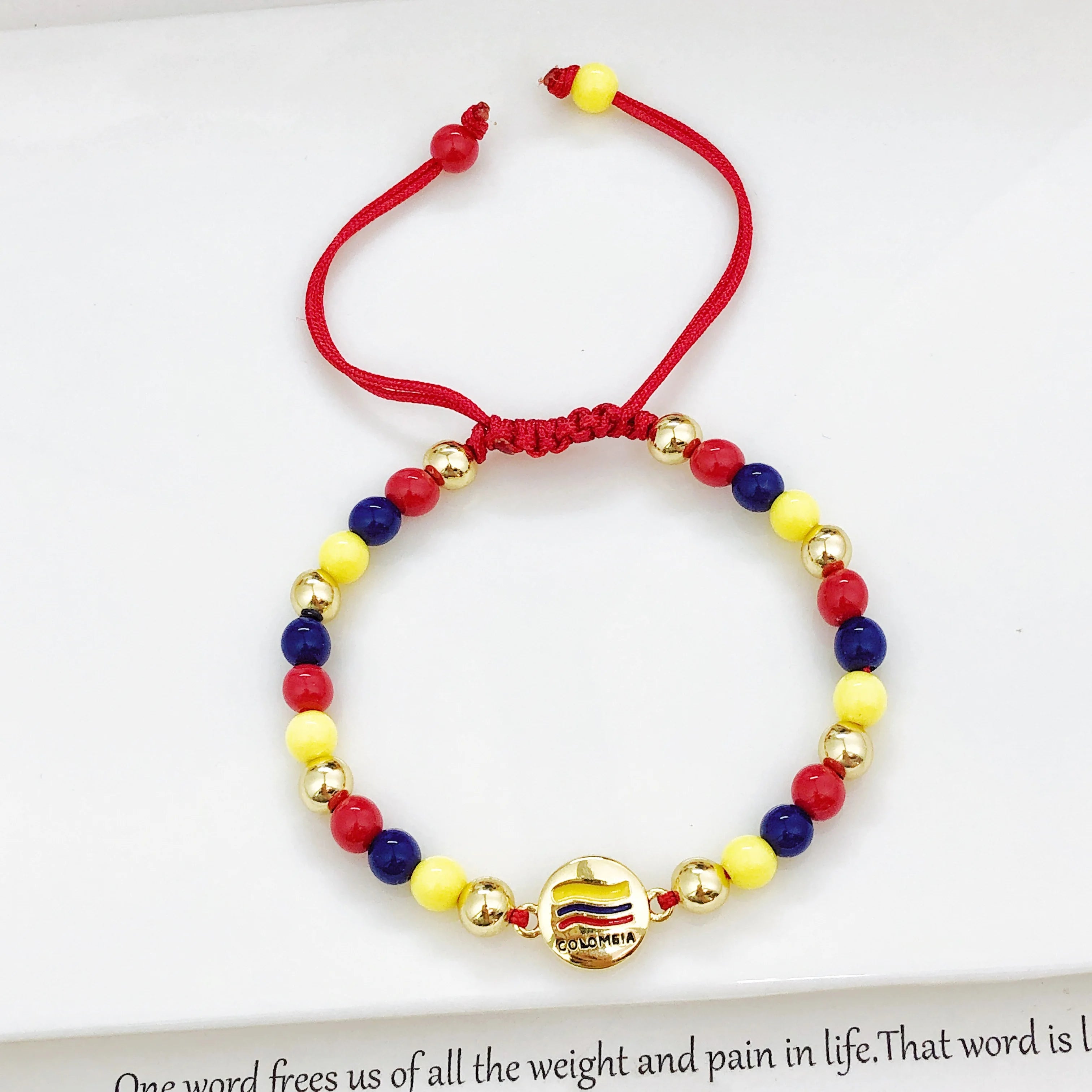 Yellow Blue Red Beads Braided Lucky Red Cord-Venezuela Colombia Flag Bracelet Adjustable Patriotic Enamel Jewelry for Men Women Qme 5