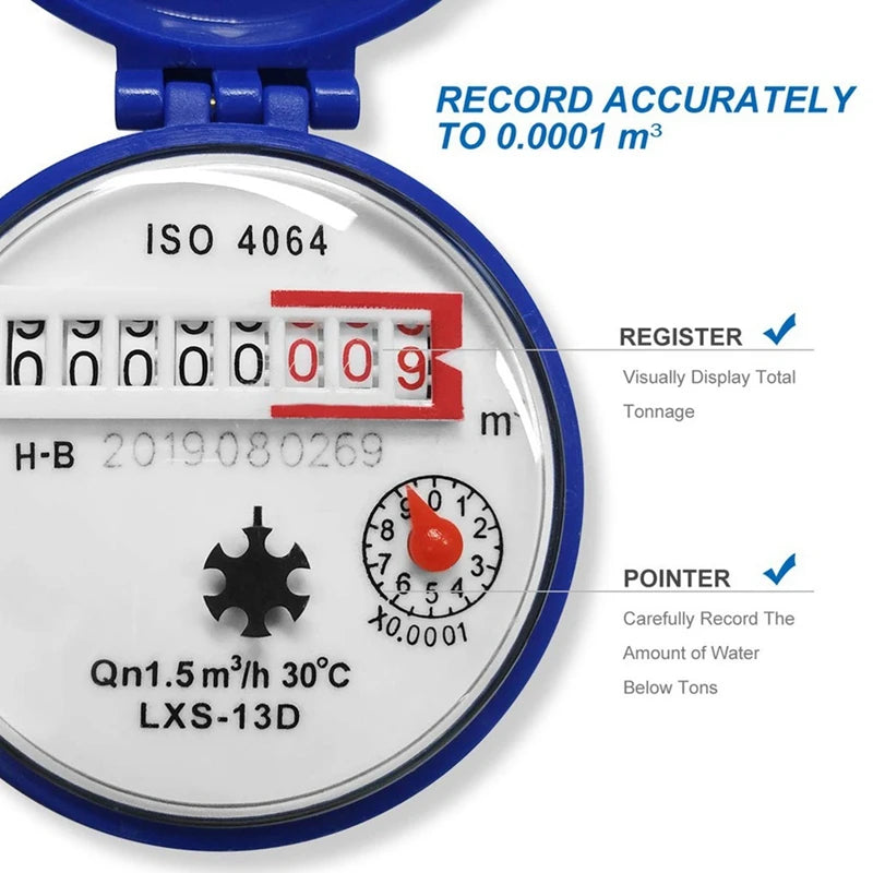 1 PCS Single Jet Water Meter Brass Water Meter Home And Garden Use Flow Water Meter Plastic Qme