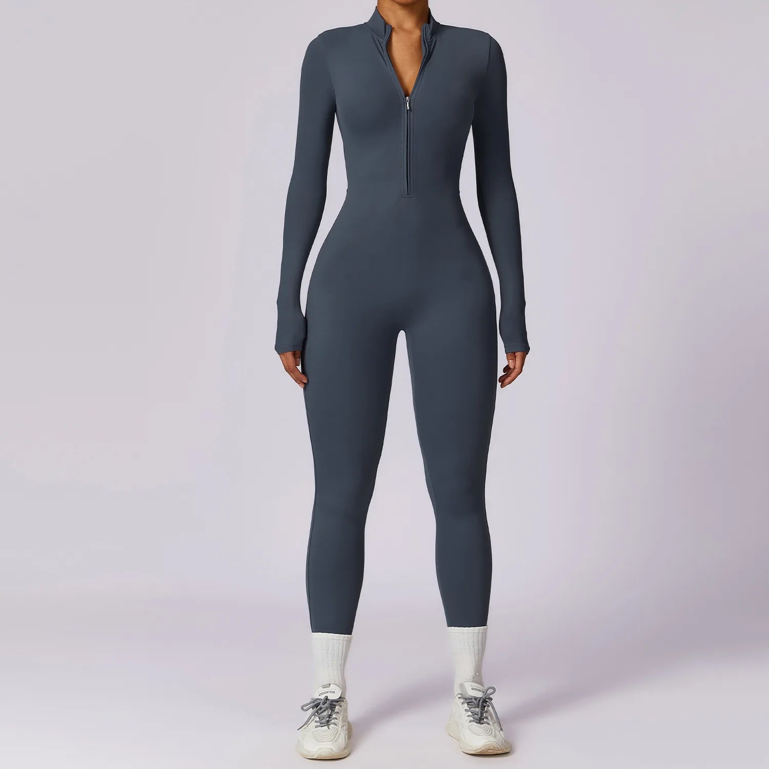 A Naked zipper short sleeved yoga suit jumpsuit, quick drying breathable outdoor sports tight fitting jumpsuit, fitness suit Qme L Dark blue