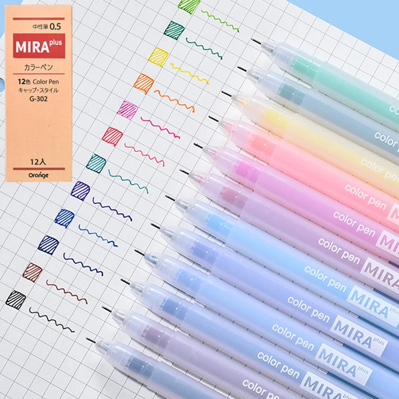 12-36 Pcs/Box Candy Color Gel Pen& Refill Set 0.5mm Kawaii for Multicolor Ballpoint Pen School Office Daily Writing Tools Qme Multi-Colored 12Pcs pen-1box