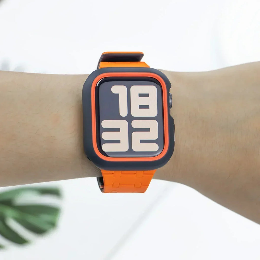 TPU Case+Silicone Strap for Apple Watch Band Ultra 2 49mm 45mm 44mm 41mm Protective Case Bracelet for Iwatch Series 9 8 7 6 5 4 Qme