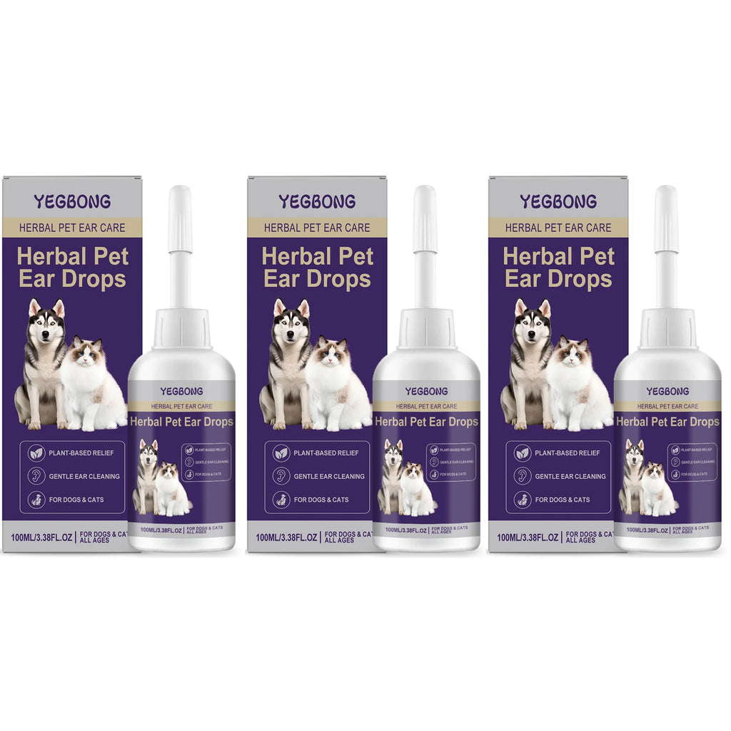 Pet Ear Drops Removing Earwax Eliminate Ear Odor Freshing Relieve Dryness & Discomfort Cat Cleaning Drops Suitable for All Ages Qme 3 x 100ml Boxed