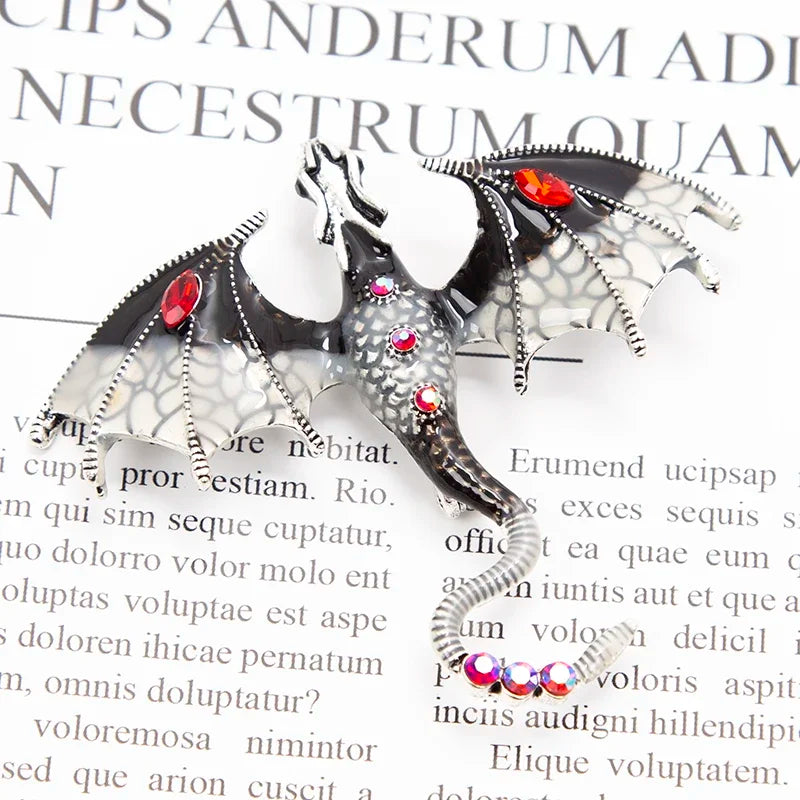 Enamel Fly Dragon Brooch Women Men Rhinestone Beautiful Legand Animal Qme A6